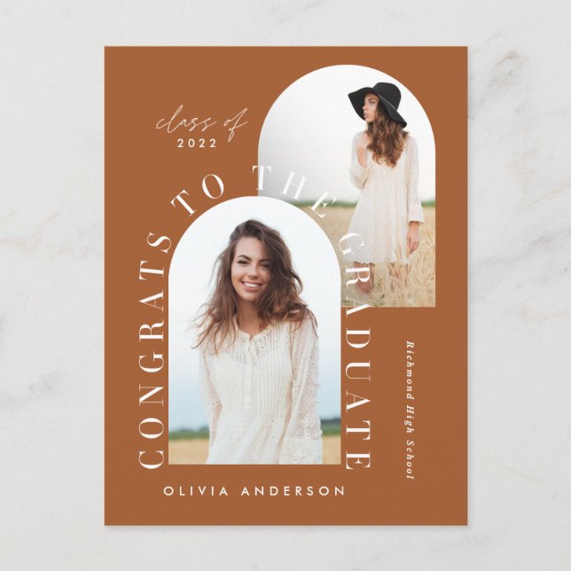 Modern geometric multi photo arch graduation  post postcard (Front)