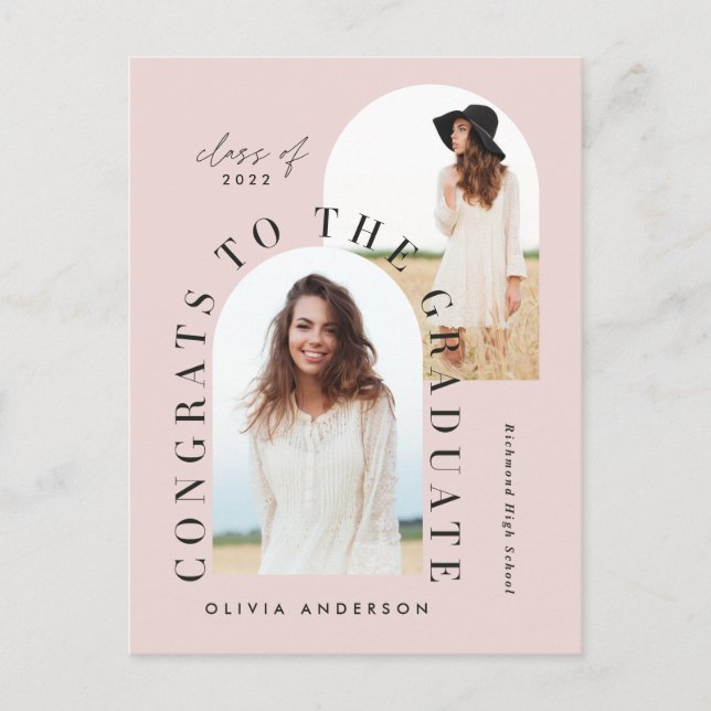 Modern geometric multi photo arch graduation postc postcard (Front)