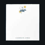 Modern Geometric Nature Landscape Personalized Notepad<br><div class="desc">Capture your thoughts, to-do lists, and notes in style with this personalized minimalist mountain notepad. Featuring a serene nature-inspired illustration of pine trees, mountains, and a golden sun, this design is perfect for adventure lovers, outdoor enthusiasts, and anyone who appreciates simple, modern stationery. With a customizable name at the bottom,...</div>