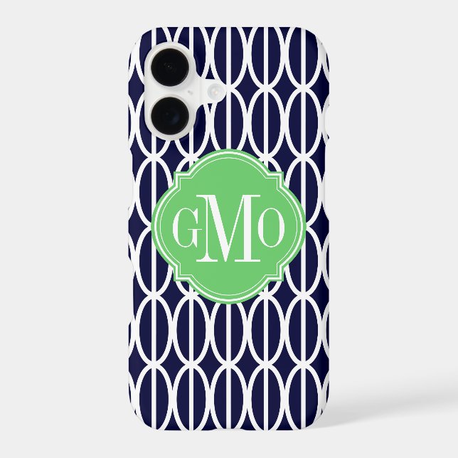 Modern Geometric Navy Blue White Pattern Monogram (Back)