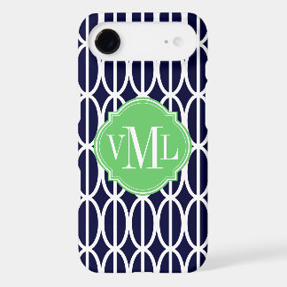 Modern Geometric Navy Blue White Pattern Monogram