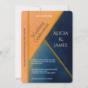 Modern Geometric Navy Coral Wedding  Invitation
