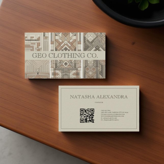 Modern Geometric Neutral Earthy Leaf  Business Card (Creator Uploaded)