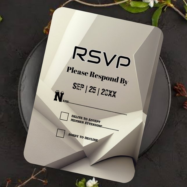 Modern Geometric Neutral Silver Style Rsvp Card (Creator Uploaded)