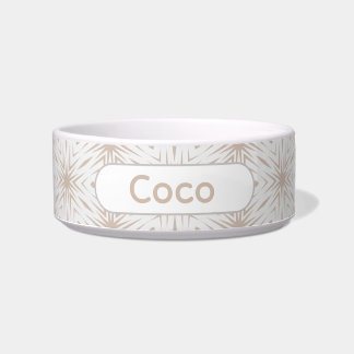 Modern Geometric Neutral Taupe Personalized Pet Bowl