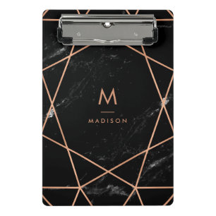 Modern Geometric on Black Marble Look Mini Clipboard
