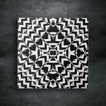 Modern Geometric Op Art Black and White Pattern Tile<br><div class="desc">This ceramic tile features a captivating geometric design that is both modern and timeless. Its design is characterized by an intricate black and white pattern. At the centre of the tile is a star-like figure, which is surrounded by multiple layers of geometric shapes including diamonds, triangles, and squares. The pattern...</div>