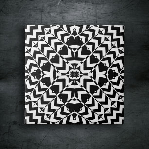 Modern Geometric Op Art Black and White Pattern Tile
