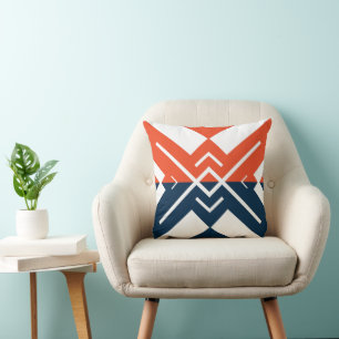 Modern geometric orange navy blue colour block throw pillow