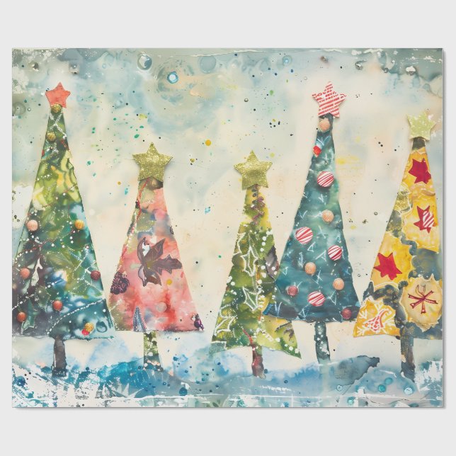 Modern Geometric Patchwork Christmas Tree Wrapping Paper (Flat)