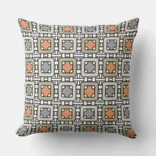 modern geometric pattern art deco grey olive orang outdoor pillow