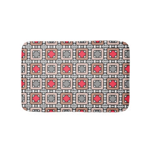 modern geometric pattern art deco grey red, beige bath mat