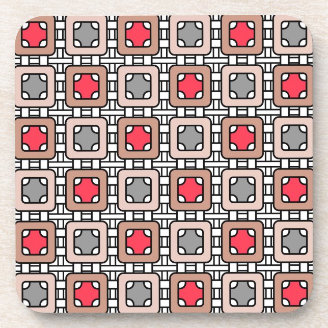 modern geometric pattern art deco grey red, beige  coaster (Front)