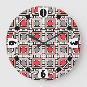 modern geometric pattern art deco grey red, beige  large clock