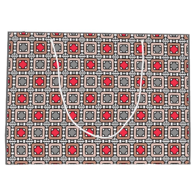 modern geometric pattern art deco grey red, beige  large gift bag (Back)