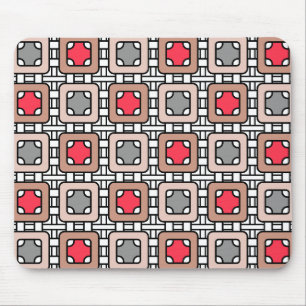 modern geometric pattern art deco grey red, beige mouse pad