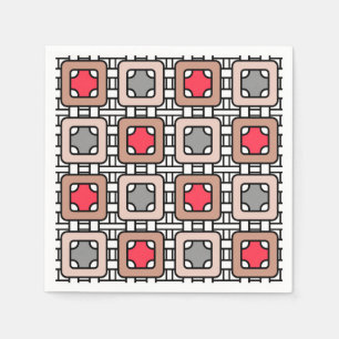 modern geometric pattern art deco grey red, beige  napkin