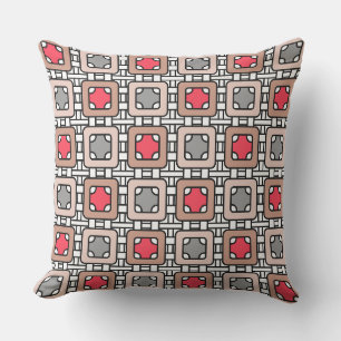 modern geometric pattern art deco grey red, beige outdoor pillow