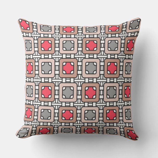 modern geometric pattern art deco grey red, beige  outdoor pillow (Front)
