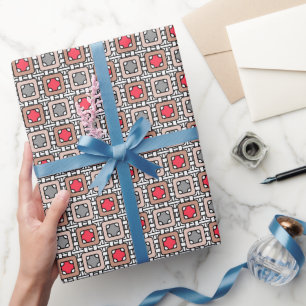 modern geometric pattern art deco grey red, beige wrapping paper