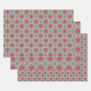 modern geometric pattern art deco grey red, beige wrapping paper sheet