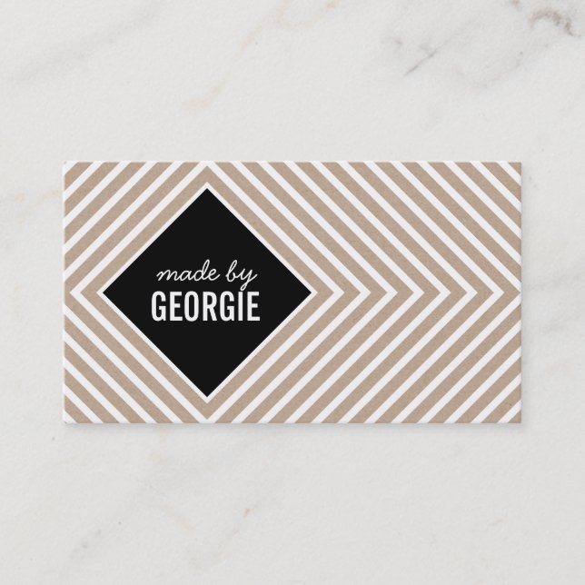 MODERN GEOMETRIC PATTERN diamond black white kraft Business Card (Front)
