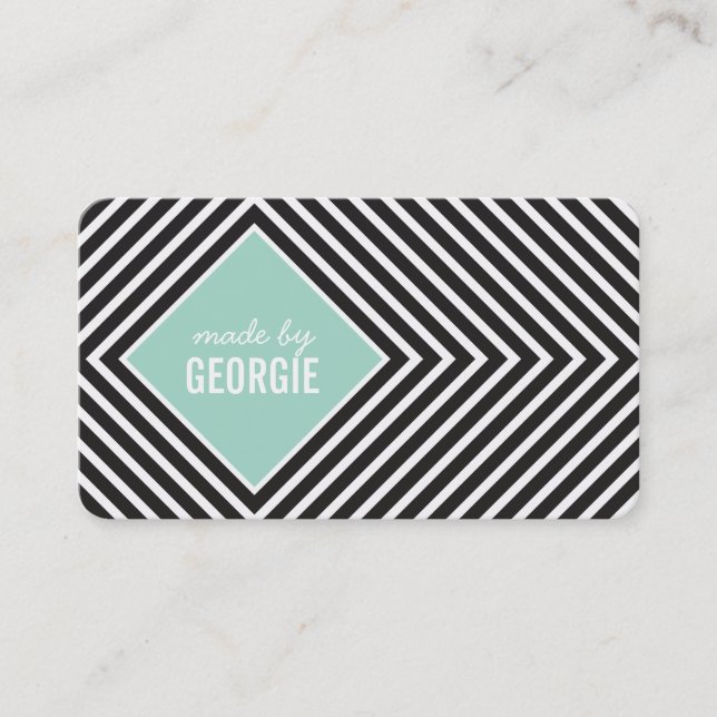 MODERN GEOMETRIC PATTERN diamond black white mint Business Card (Front)