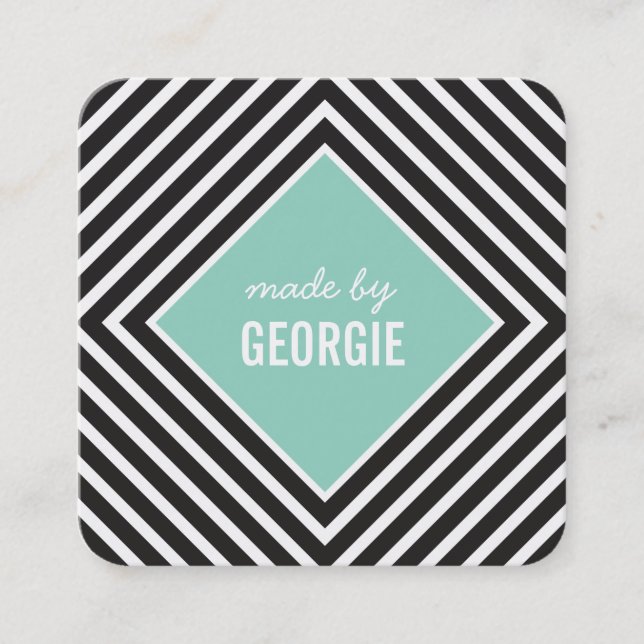 MODERN GEOMETRIC PATTERN diamond black white mint Square Business Card (Front)