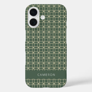 Modern Geometric Pattern Forest Green Personalized iPhone 16 Case