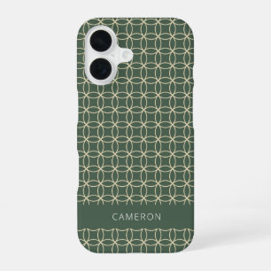 Modern Geometric Pattern Forest Green Personalized iPhone 16 Case