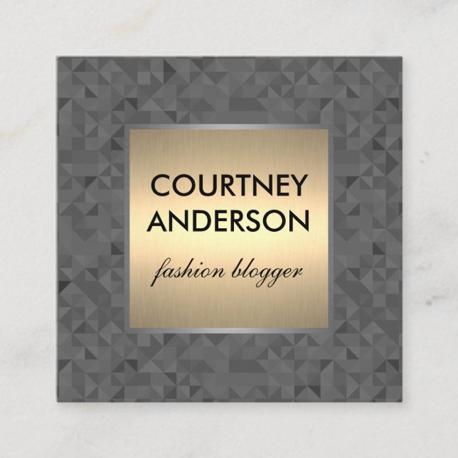 Modern Geometric Pattern Gold Metallic Square Business Card (Front)