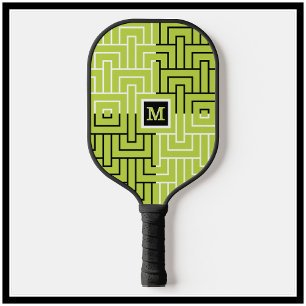 Modern Geometric Pattern Green Custom Monogram Pickleball Paddle