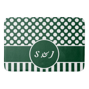 Modern Geometric Pattern Green Monogrammed Bath Mat