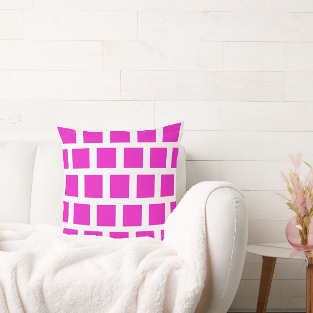 Modern Geometric Pattern Hot Pink and White Throw  Throw Pillow (Couch)