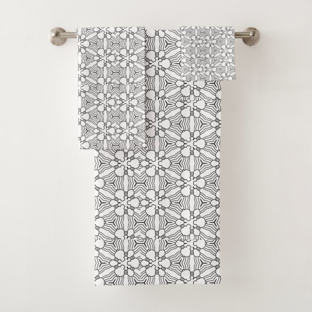 Modern Geometric Pattern In Black And White Bath Towel Set (Insitu)