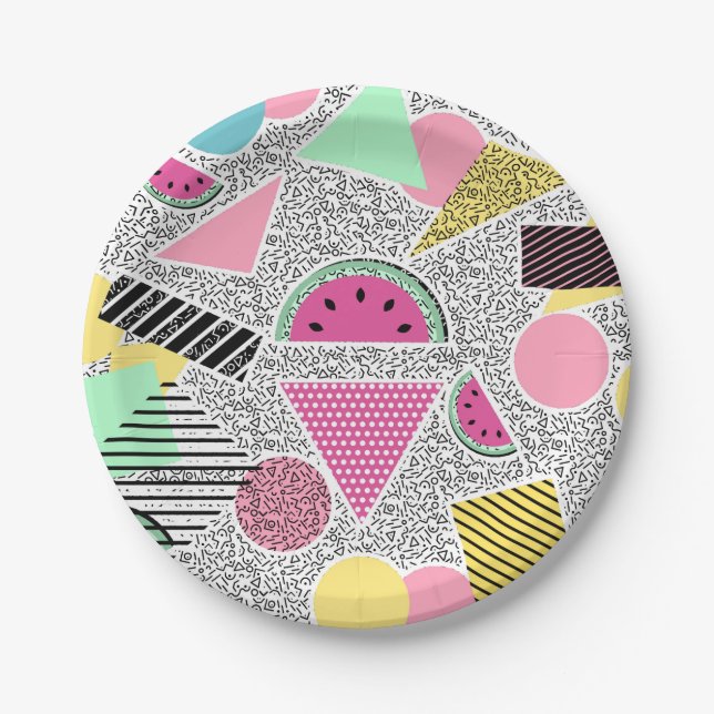 Modern geometric pattern Memphis patterns inspired Paper Plate (Front)