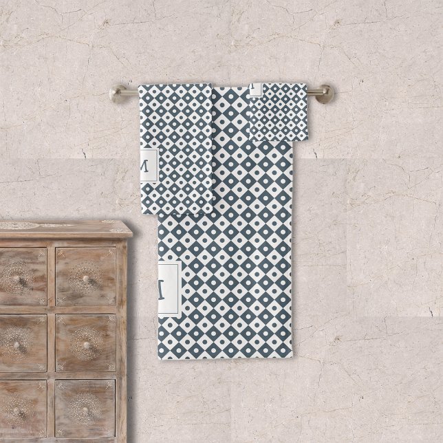 Modern Geometric Pattern Monogrammed | Slate Blue Bath Towel Set (Creator Uploaded)