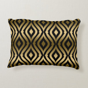 Modern Geometric Pattern Over Black Background Decorative Pillow