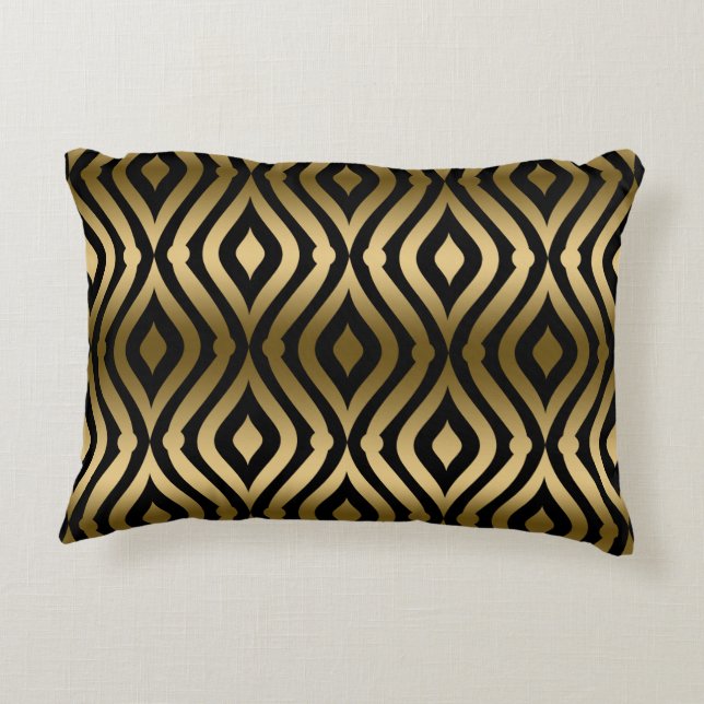Modern Geometric Pattern Over Black Background Decorative Pillow (Back)