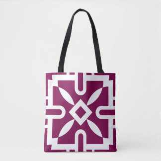 Modern Geometric Pattern Tote Bag - Plum & White 