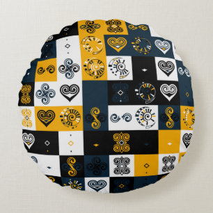 Modern geometric pattern trendy yellow round pillow