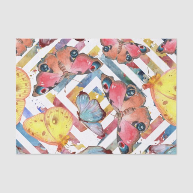 Modern Geometric Pattern with Butterflies Tissue Paper (Front)