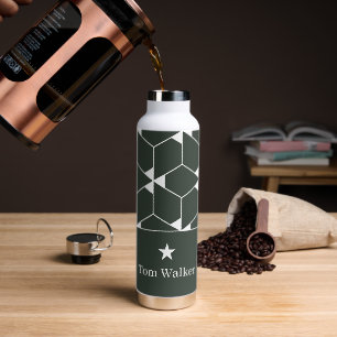 Modern geometric pattern with star and Name Water Bottle