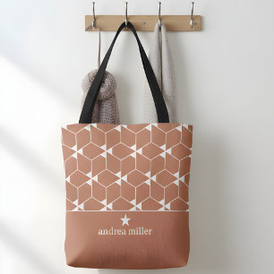 Modern geometric pattern with star Monogram Tote Bag