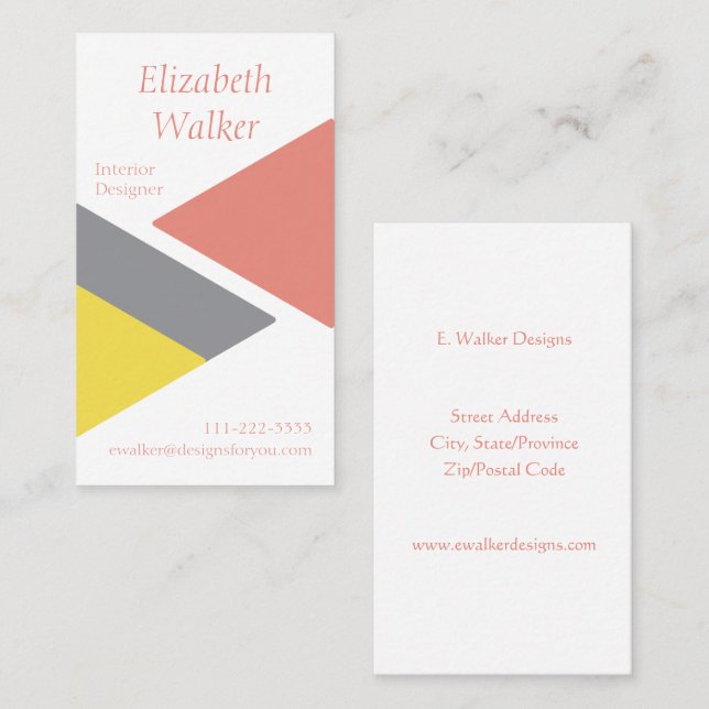 Modern Geometric Personalized Peach and Grey Business Card (Front/Back)