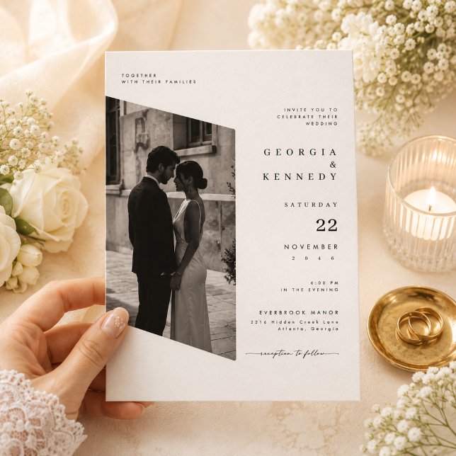 Modern Geometric Photo Wedding Invitation Template (Creator Uploaded)