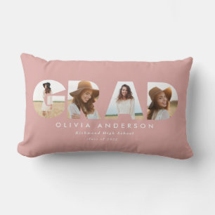 Modern geometric pink girly multi photo graduation lumbar pillow