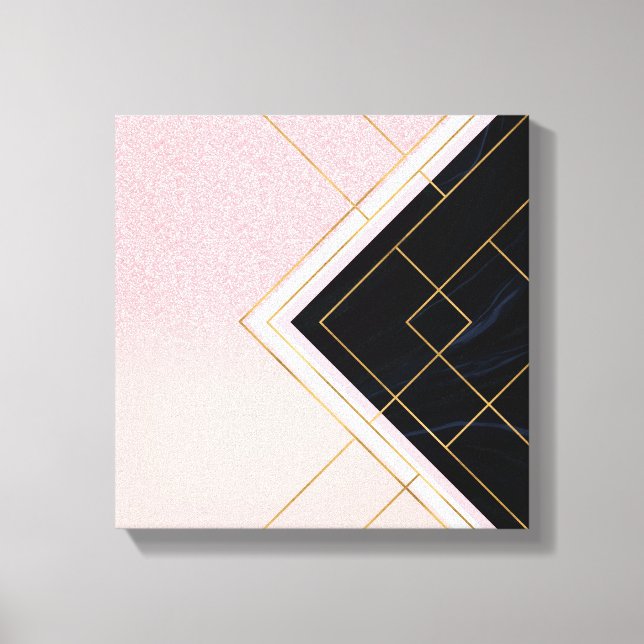 Modern Geometric Pink Gold Strokes Design Canvas Print (Front)