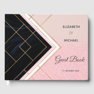 Modern Geometric Pink Gold Strokes Design Guest Book