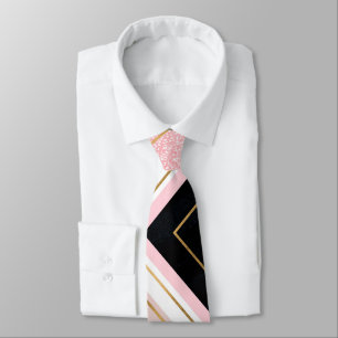 Modern Geometric Pink Gold Strokes Design Tie